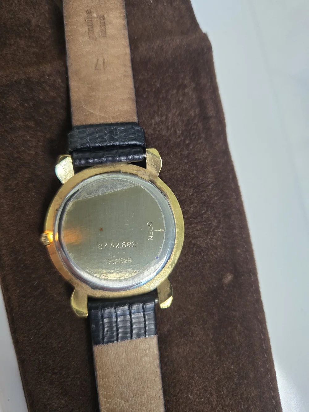 Vintage Movado Museum Roman Numeral Quartz Watch Gold Plated Case Leather Band